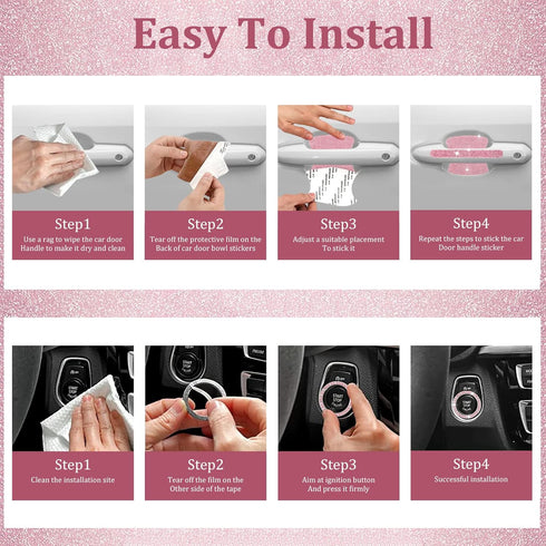 BOHISEN 10pcs Car Rhinestone Bling Door Handle Reflective Trim Stickers Universal Side Rear View Mirror Safety Scratch Resistant Protector Cover f...