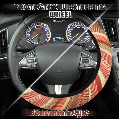 7 Pcs Boho Car Accessories Sets Include Boho Steering Wheel Cover 15" Absorbent Car Cup Holder Mat Rainbow Retro License Plate Frames Seat Belt Co...