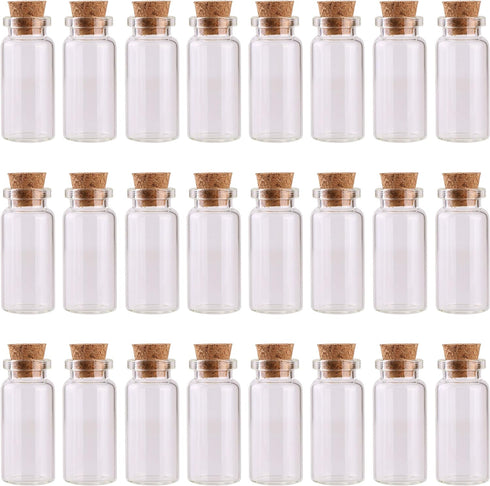MaxMau 24PCS 10ml Glass Bottles Mini Vials with Cork Stoppers for DIY Decoration and Wedding Party Favors...
