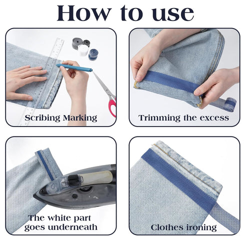 4PCS Hemming Tape for Pants, Iron On Fabric Tape Instant Hem Tape 2.5cm ×1m No Sewing Required Washable Self Adhesive Trousers Mouth Paste Edge Fa...