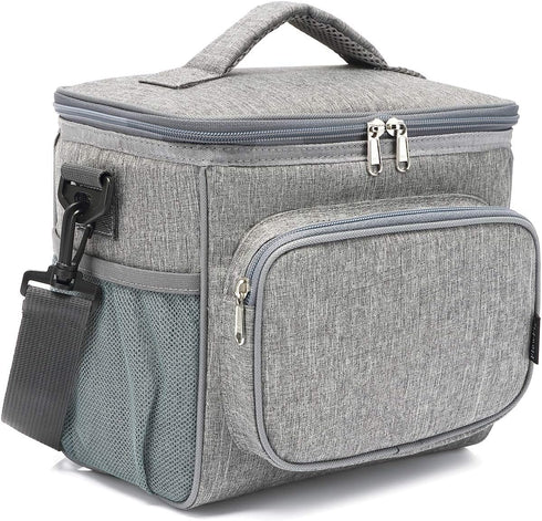 FlowFly Insulated Reusable Lunch Bag Adult Large Lunch Box for Women and Men with Adjustable Shoulder Strap,Front Zipper Pocket and Dual Large Mes...