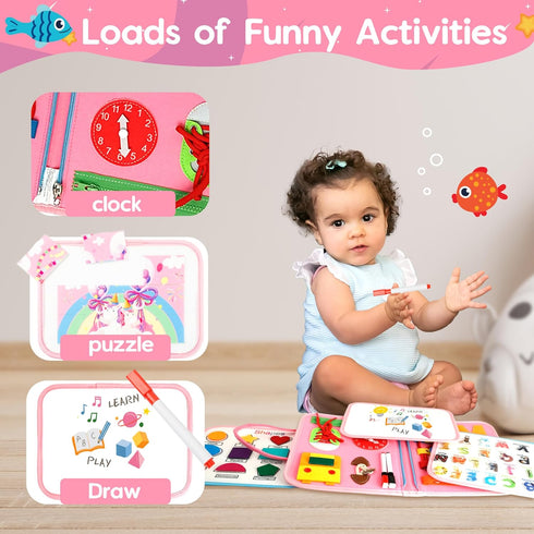 BELLOCHIDDO Busy Board - 8 in 1 Toddler Busy Board with Preschool Educational Activities Learning Fine Motor Skills, Sensory Toys - Montessori Toy...