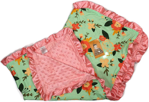 Dear Baby Gear Baby Blankets, Abstact Coral Floral Mint, Coral Minky, 32 Inches by 32 Inches...