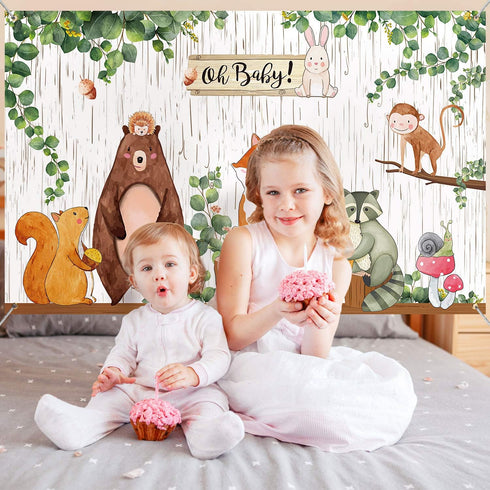 Woodland Baby Shower Backdrop 3.6 x 6 ft Woodland Jungle Animals Birthday Party Decorations Background for Safari Jungle Baby Shower Photography P...