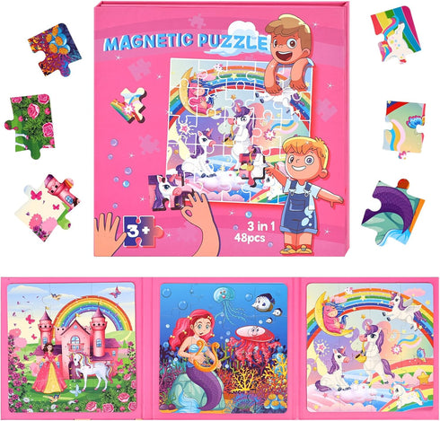 LovesTown Magnetic Travel Puzzles Book, Fairytale Magnetic Puzzles for Toddlers Learning Magnetic Puzzles for Road Trip...
