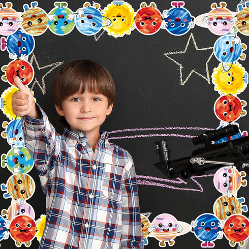 Whaline 32.8ft Outer Space Bulletin Board Borders Cartoon Solar System Die-Cut Rolled Border Trim for School Classroom Office Chalkboard Decoratio...