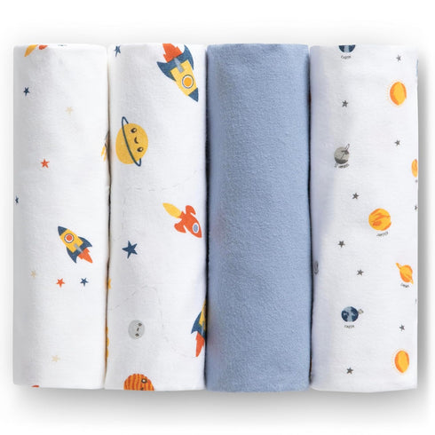 Delta Children 100% Cotton Flannel Baby Receiving Blankets for Girls and Boys – 30x30 Inches (Pack of 4), Space Exploration...