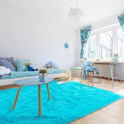 Noahas Fluffy Teal Blue Area Rugs for Bedroom Living Room,4x5.3 Feet Thick Shag Throw Floor Carpet,Soft Shaggy Non-Slip Plush Dorm Nursery Kids Ru...