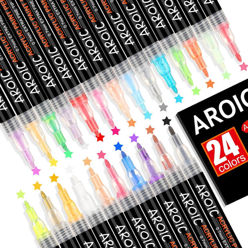 AROIC 24 Pack Acrylic Paint Pens for Rock Painting Fine Point Paint Markers Acrylic Paint Markers For Wood,Metal,Plastic,Glass,Canvas, Ceramic,Cra...