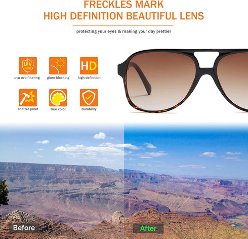 Freckles Mark Vintage Retro 70s Sunglasses for Women Men Classic Large Square Aviator Trendy Glasses...