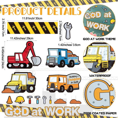 Fulmoon 79 Pcs God at Work Construction Bulletin Board Set Christian Under Construction Decorations Religious Construction Cutouts for Preschool E...
