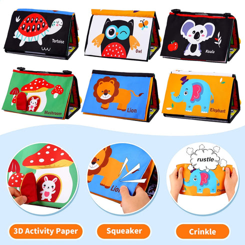 Baby Tummy Time Toys with Mirror, Books, Teethers - For 0-12 Months with High Contrast, Montessori Crawling Toys for Boys & Girls...