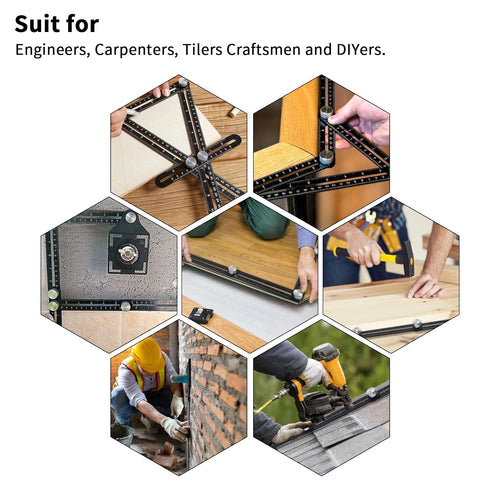 WiseWater 12 Sided Multi Angle Measuring Ruler, Universal Aluminum Alloy Measuring Template Tool Ceramic Tile Measurement with Hole Drilling Locat...