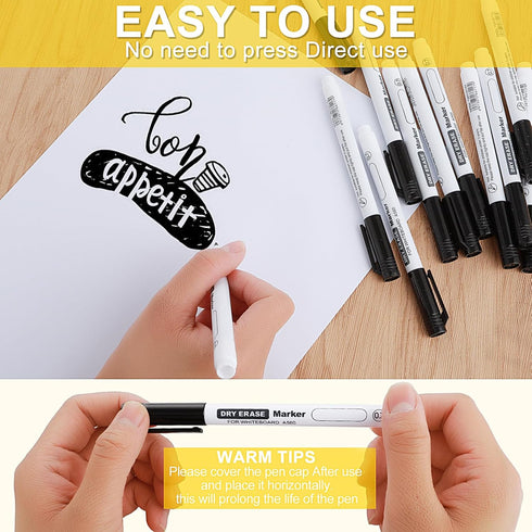 Sibba Black Dry Erase Markers Ultra Fine Tip, Pack of 12, 0.7mm, White Board Markers for School,Office,Home,or Planning Dry Erase Board...