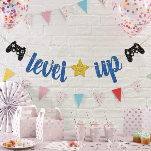 Level Up Banner, Video Game Theme Birthday Party Decoration for Kids Boys Girls, Happy 11th 12th13th 14th 15th 16th Birthday Party Supplies...