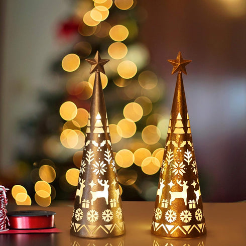 Juegoal 11.6 Inch Lighted Christmas Table Decorations with Star, Cone Shaped 10 LED Lights Battery Operated, Indoor Xmas Holiday Wedding Party Tab...