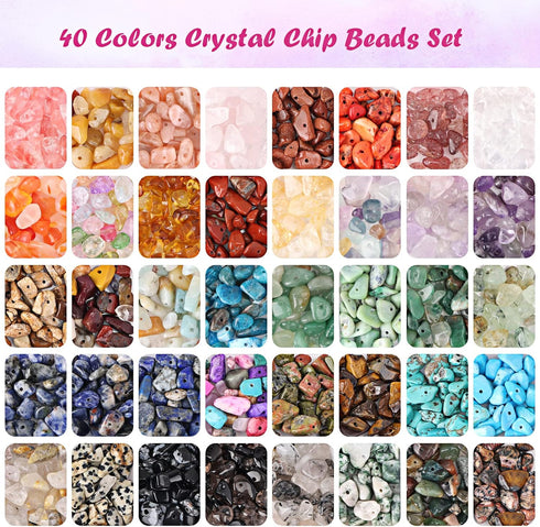 QUEFE 720pcs Crystal Chips Beads Ring Making Kit, 40 Colors Crystal Chips and Gemstone Beads for Jewelry Making Crystal Beads for Ring, Bracelets ...