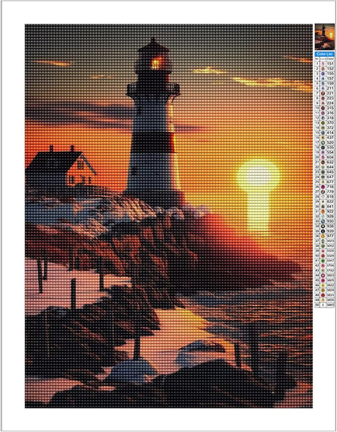 Champi Diamond Painting Kit for Adults - Seaside Lighthouse Sunrise Diamond Painting Kit, DIY Oil Painting Landscape Crafts for Beginners, Suitabl...
