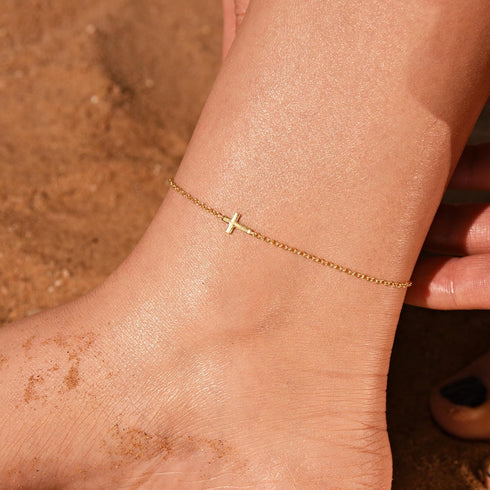 MOLEVY Ankle Bracelets for Women 14K Gold Plated Anklets Tiny Cross Anklet for Women Waterproof Ankle Bracelet Dainty Bridesmaid Summer Jewelry Gi...