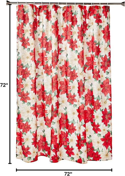 Violet Linen Decorative Christmas Printed Poinsettia Floral Design Shower Curtain - 72" X 72"...