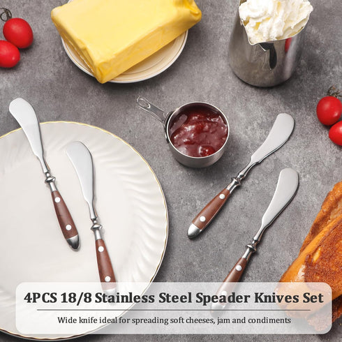 Butter Spreader?4pcs Butter Knives?Premium Stainless Steel 18/8 Butter Cheese Jam Appetizer Spreading Knives with Comfortable Bakelite Handle?Wood...