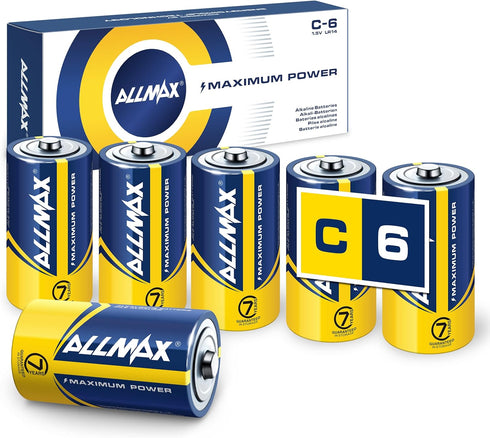 Allmax C Maximum Power Alkaline Batteries (6 Count) – Ultra Long- Lasting, 7-Year Shelf Life, Leakproof Design, Maximum Performance – 1.5V...