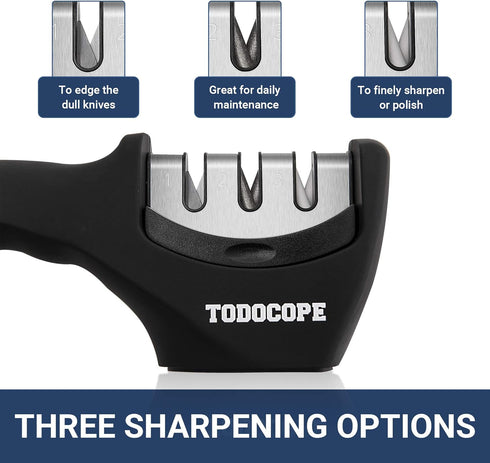 Premium Chef Knife Sharpener, Professional Kitchen Chef 3 Slot Design, Manual Knife Sharpener Kit, black, medium...