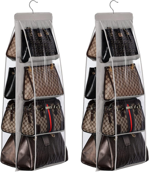 Lirex 2-Pack Handbag Hanging Purse Organizer for Closet, 8 Pocket Handbag Storage Organizer Hanger Oxford Cloth Closet Organizer for Family Closet...