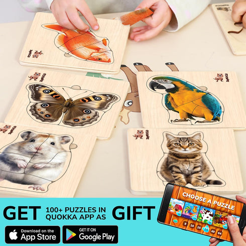 QUOKKA Realistic Wooden Puzzles for Toddlers 1-3 Year Old - 15x15 Inches Kids Puzzles Ages 2-4 - Birds, Animals, Fish, Butterfly Montessori Toddle...