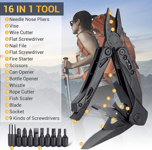 Christmas Stocking Stuffers for Men Dad Adults Gifts 16 In 1 Pocket Multitool Knife Plier Camping Accessories Multi Tool Gadgets Birthday Him Boyf...