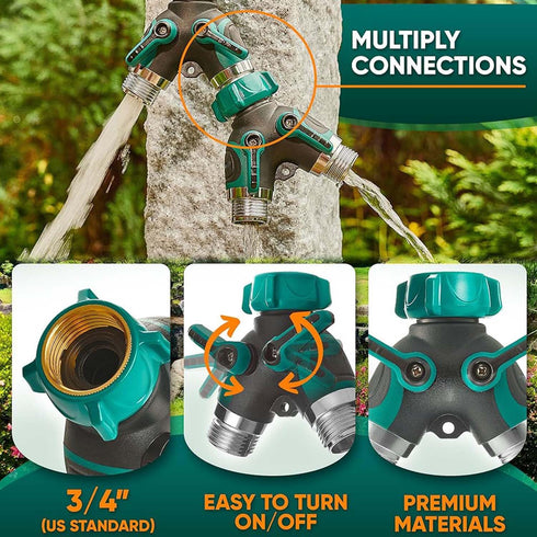 Hose distributor, two-way heavy-duty, garden hose distributor, faucet distributor, outdoor faucet distributor, water hose adapter, faucet distribu...