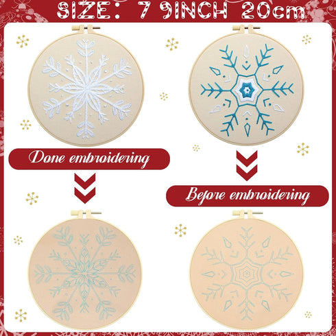 Yuxung 5 Set Christmas Embroidery Starter Kit with Snowflake Pattern, Winter Embroidery Kits for Beginners, Full Range of Winter Cross Kits, Embro...