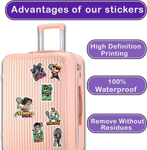 Pack 50 PCS Tennis Stickers Print Waterproof Vinyl Decals Items for Boys Men Adults Teens Sports Players Decorations Car Phone Case Water Bottles ...