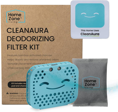 Home Zone Living CleanAura Deodorizing Filter Kit with Charcoal Filter Bag and Magnetic Sticker, Helps Eliminate Odor at Home...