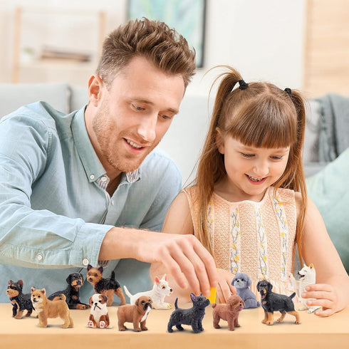 12PCS Dog Figurines, Realistic Plastic Puppy Figurines, Hand Painted Emulational Tiny Dogs Animals Toy, Dog Cake Topper Christmas Birthday Gift fo...