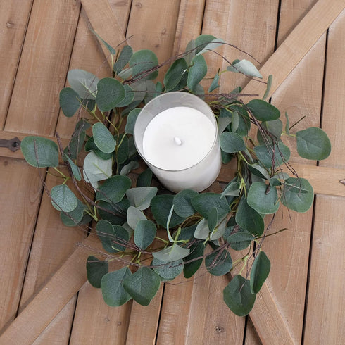 idyllic Eucalyptus Leaves Wreath Metal Polyester Green Wreath 14 Inches for The Front Door Décor, 1 Pack...