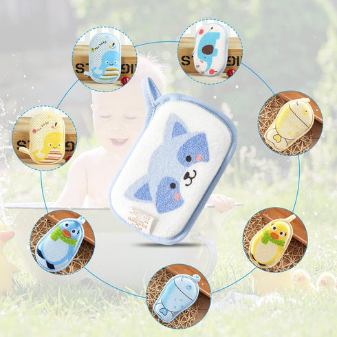 Baby Bath Sponge, 2 Pack Cartoon Animal Style Baby Sponge for Bathing, Infants Bath Sponge Ultra Soft & Absorbent Natural and Safe Great for Sensi...