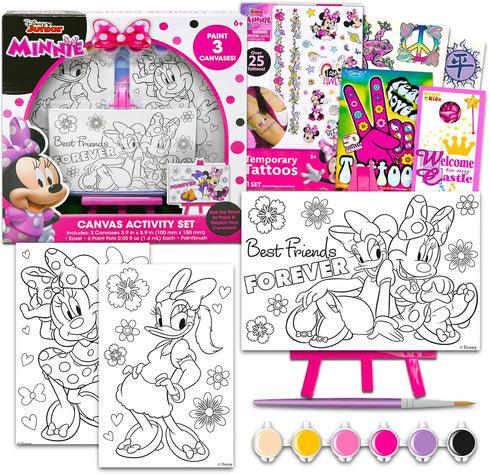 Minnie Mouse Art Set for Kids - Bundle with Minnie Mouse Art Supplies with Canvases, Easel, Paint Plus Temporary Tattoos and More | Minnie Mouse G...