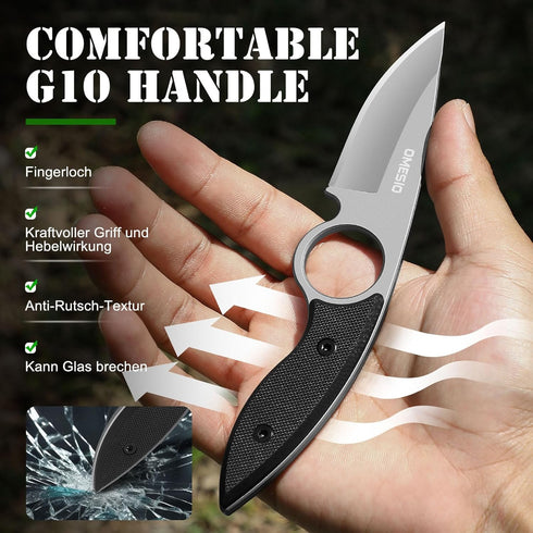 Omesio Small Fixed Blade Knife, Tactical Hunting Camping Survival Knife with Kydex Sheath, Full Tang Stainless Steel 2.68-Inch Drop Point Blade G1...