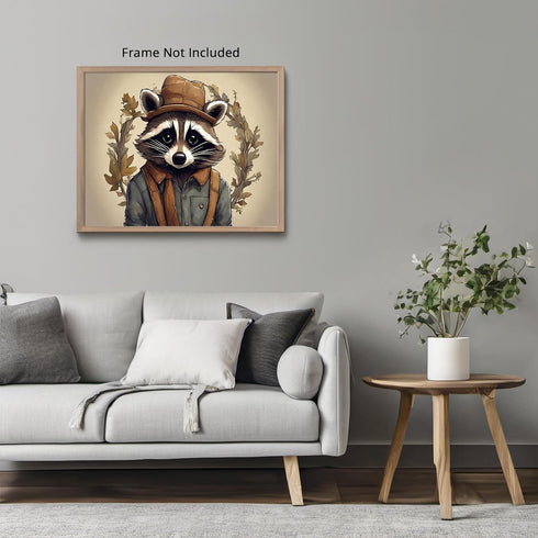Posterizer 1 pcs- Abstract raccoon with a brown hat and clothes on-Art for Animal Lovers-Floral Botanical Art- Gift for Men Women-Decor for Bedroo...