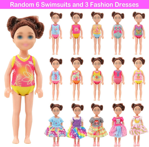 Mini 5.3 inch Doll Clothes and Accessories 6 Beach Swimsuits 3 Dresses with 2 Swimming Rings 2 Drinks 2 Hats 2 Glasses 2 Shoes...