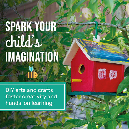 Beetle & Bee Build A Bird Bungalow - DIY Kid Art Craft Outdoor Birdhouse Kit, House Painting Kit for Kids, Hardware Glue Included- 4 Paints, 1 Bru...