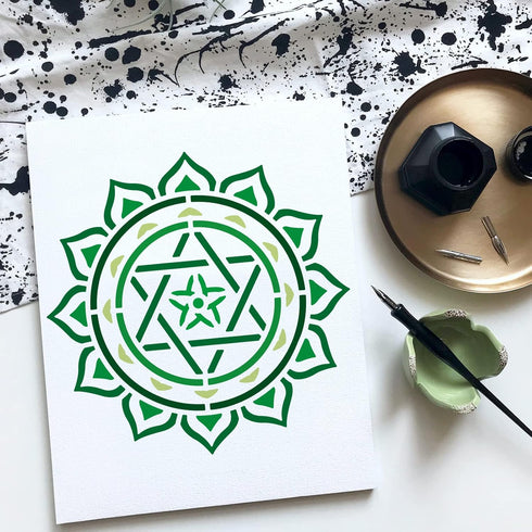 FINGERINSPIRE 8PCS Chakra Symbol Stencil 5.9x5.9 inch Plastic PET Mandala Flower Stencil Reusable Yoga Meditation Floral Craft Stencil Template fo...