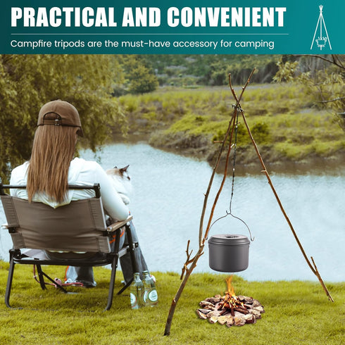 Camping Tripod Board-camping essentials?Turn Branches into Campfire Tripod ?fire pit grill?with Adjustable Chain for Hanging Cookware,Portable Cam...