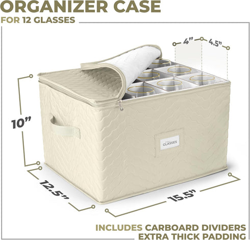 Sorbus Stemware Storage Chest - Deluxe Quilted Case with Dividers - Service for 12 - Great for Protecting or Transporting Wine Glasses, Champagne ...