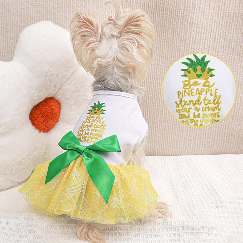 Dog Dresses for Small Medium Dogs Girl Pineapple Mesh Dress Dog Outfit, Summer Tutu Dog Dresses Cat Apparel, Cute Pet Puppy Clothing Doggie Outfit...