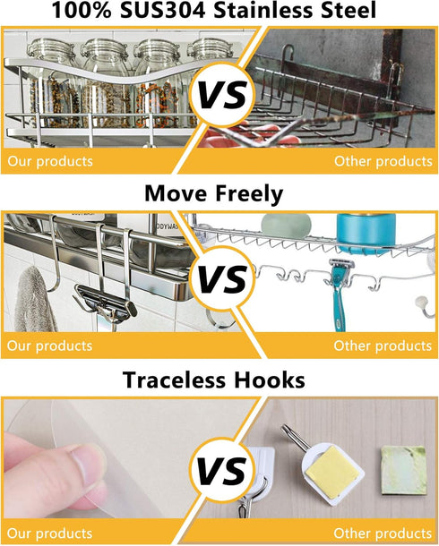 KINCMAX Stainless Steel Heavy Duty S Hooks for Hanging onto Shower Caddy, Bathroom Organizers, Shampoo Holders - Rustproof SUS 304 Steel for Hangi...