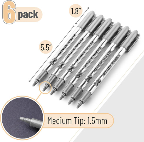 Mr. Pen- Metallic Paint Markers, 6 Pack, Silver Paint Marker, Silver Pen, Silver Markers Permanent Metallic, Silver Ink Pen, Silver Metallic Marke...