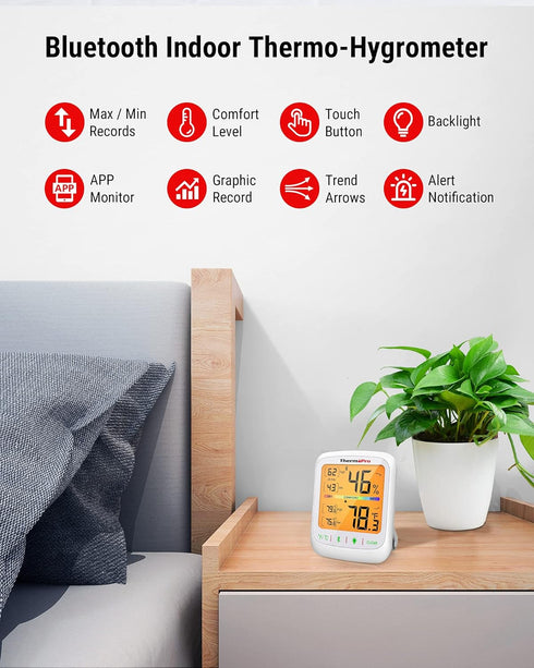 ThermoPro TP359 Bluetooth Hygrometer Thermometer, 260FT Wireless Remote Temperature and Humidity Monitor, with Large Backlit LCD, Indoor Room Ther...