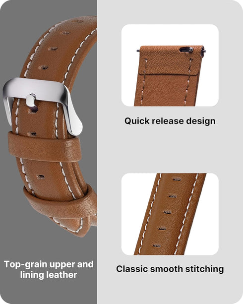 12 Colors for Quick Release Leather Watch Band, Fullmosa Axus Genuine Leather Watch Strap,Brown,22mm...